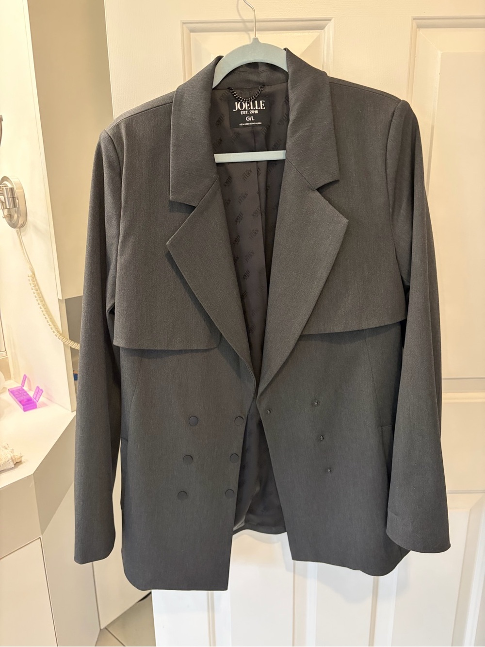 Charcoal Double-Breasted Women's Blazer